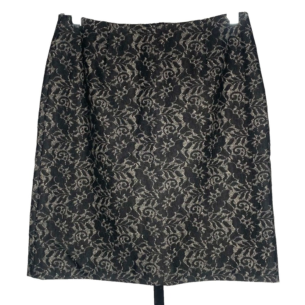 Harold's elegant Skirt Women's size 2‎ Black White Wool Silk blend Floral lace